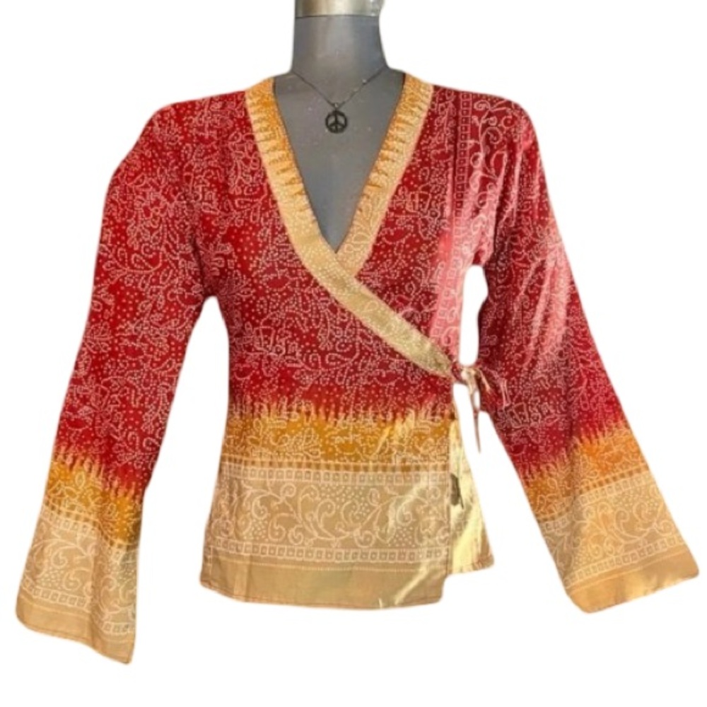 SILK SARI WRAP TOP  Upcycled Vintage Pure Silk FAIR TRADE One Of A Kind-SIZE Med